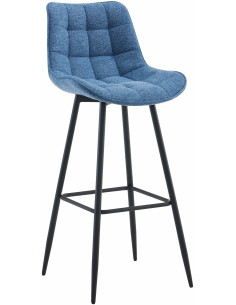 Tabouret de bar moderne en Tissu Bleu Métal Noir Motif matelassé Nolwin - 1