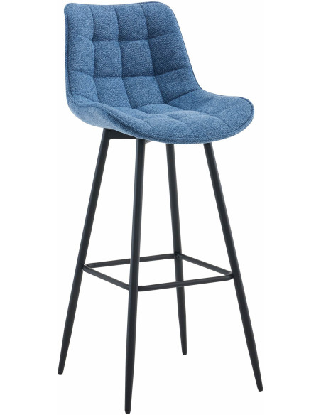 Tabouret de bar moderne en Tissu Bleu Métal Noir Motif matelassé Nolwin - 1