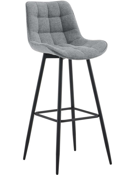 Tabouret de bar moderne en Tissu Gris Métal Noir Motif matelassé Nolwin - 1