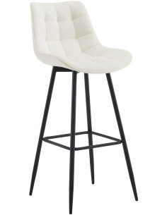 Tabouret de bar moderne en Velours Blanc crème Métal Noir Motif matelassé Nolwin - 1