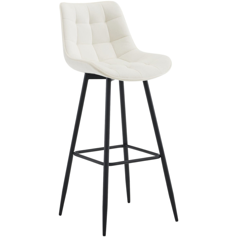 Tabouret de bar moderne en Velours Blanc crème Métal Noir Motif matelassé Nolwin - 1