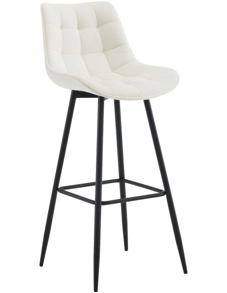 Tabouret de bar moderne en Velours Blanc crème Métal Noir Motif matelassé Nolwin - 1