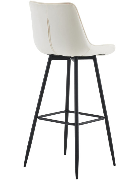 Tabouret de bar moderne en Velours Blanc crème Métal Noir Motif matelassé Nolwin - 2