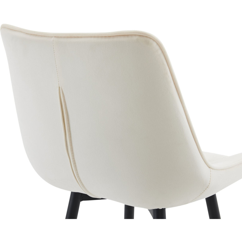 Tabouret de bar moderne en Velours Blanc crème Métal Noir Motif matelassé Nolwin - 4