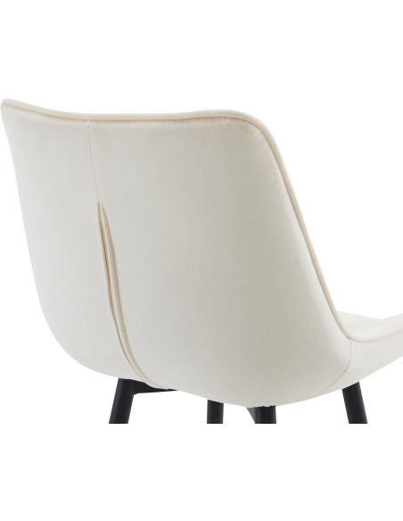 Tabouret de bar moderne en Velours Blanc crème Métal Noir Motif matelassé Nolwin - 4