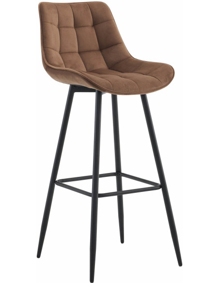 Tabouret de bar moderne en Velours Marron Métal Noir Motif matelassé Nolwin - 1