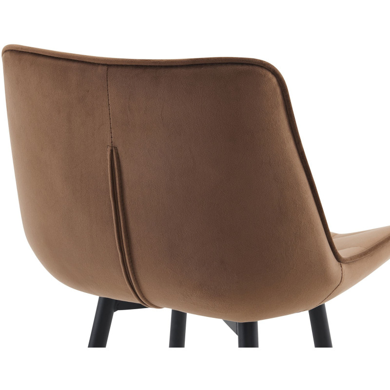 Tabouret de bar moderne en Velours Marron Métal Noir Motif matelassé Nolwin - 4
