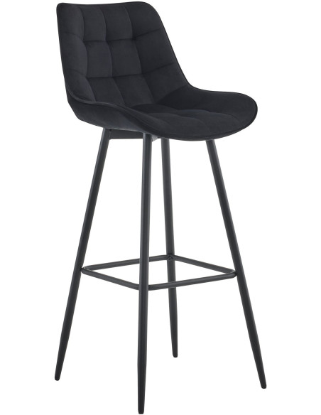 Tabouret de bar moderne en Velours Noir Métal Noir Motif matelassé Nolwin - 1