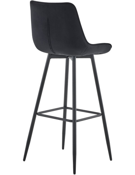 Tabouret de bar moderne en Velours Noir Métal Noir Motif matelassé Nolwin - 3