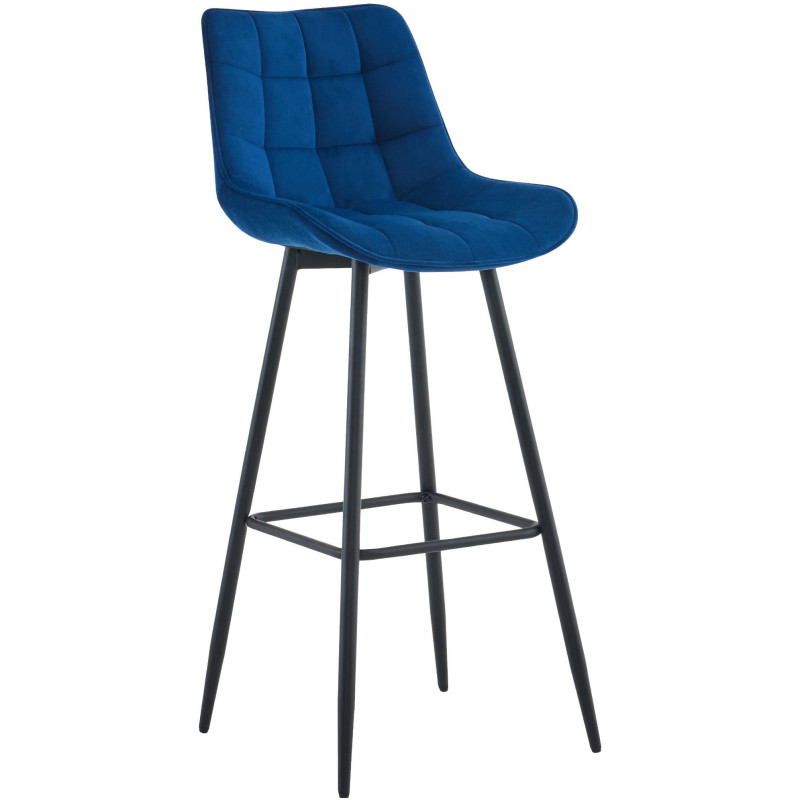 Tabouret de bar moderne en Velours Bleu Métal Noir Motif matelassé Nolwin - 1