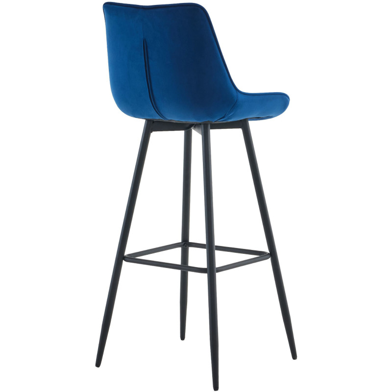 Tabouret de bar moderne en Velours Bleu Métal Noir Motif matelassé Nolwin - 2