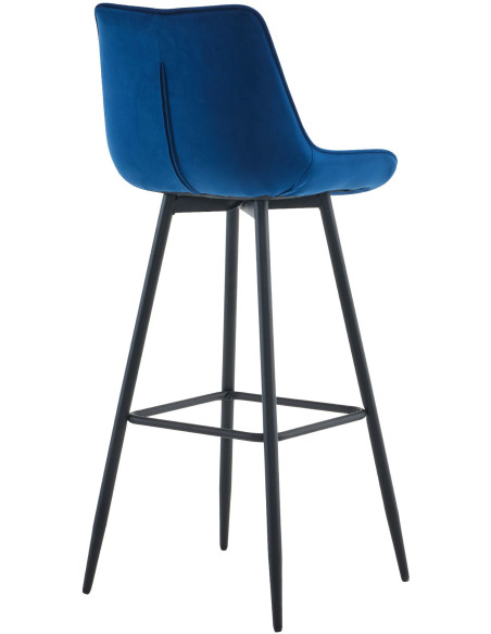 Tabouret de bar moderne en Velours Bleu Métal Noir Motif matelassé Nolwin - 2
