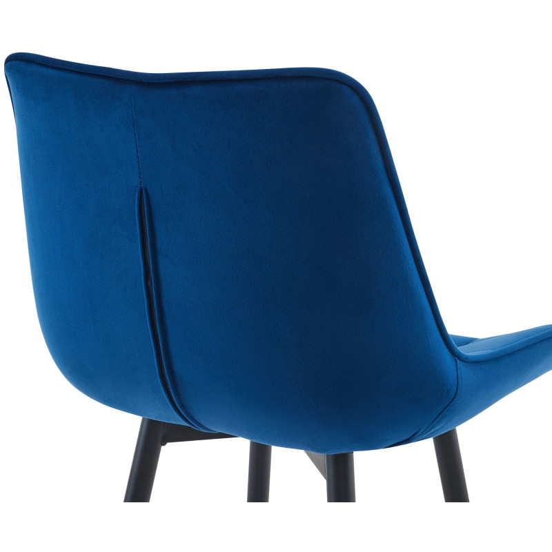 Tabouret de bar moderne en Velours Bleu Métal Noir Motif matelassé Nolwin - 4