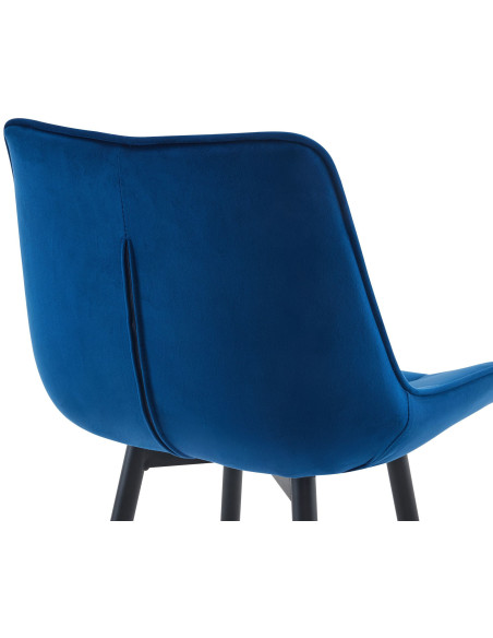 Tabouret de bar moderne en Velours Bleu Métal Noir Motif matelassé Nolwin - 4