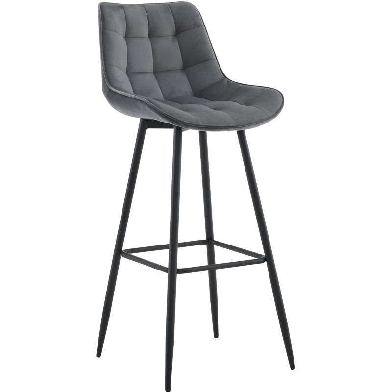 Tabouret de bar moderne en Velours Gris foncé Métal Noir Motif matelassé Nolwin - 1