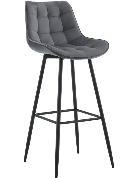 Tabouret de bar moderne en Velours Gris foncé Métal Noir Motif matelassé Nolwin - 1