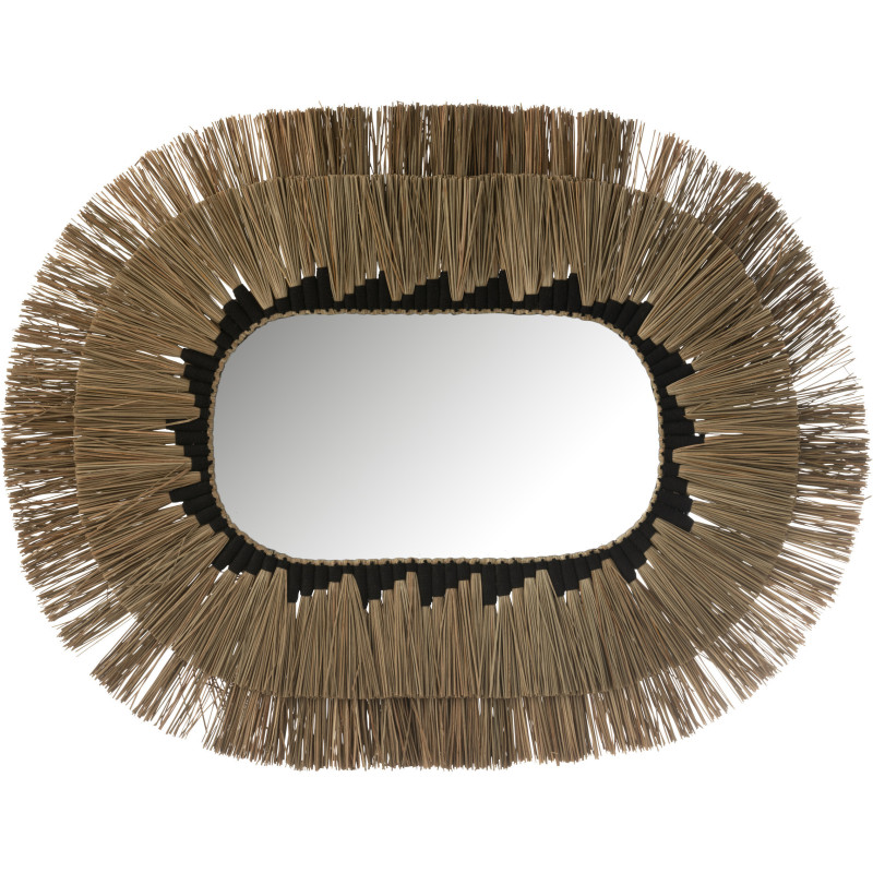 Miroir Mural Ovale horizontal XL en Herbe Naturel Noir Salma - 1