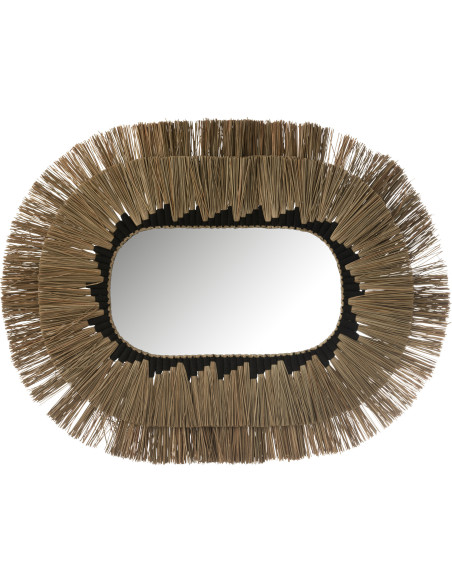 Miroir Mural Ovale horizontal XL en Herbe Naturel Noir Salma - 1