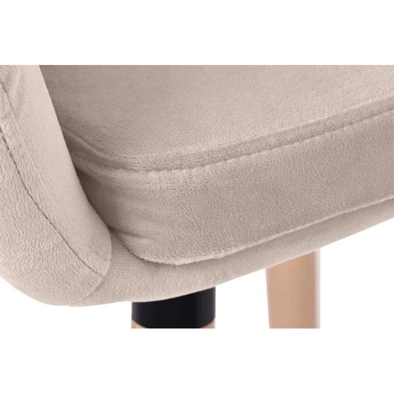 Tabouret de bar scandinave en Velours Blanc crème Bois de hêtre Naturel Norvyn - 4