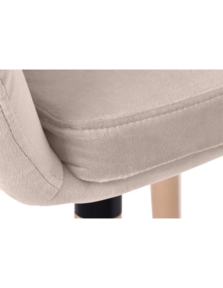 Tabouret de bar scandinave en Velours Blanc crème Bois de hêtre Naturel Norvyn - 4