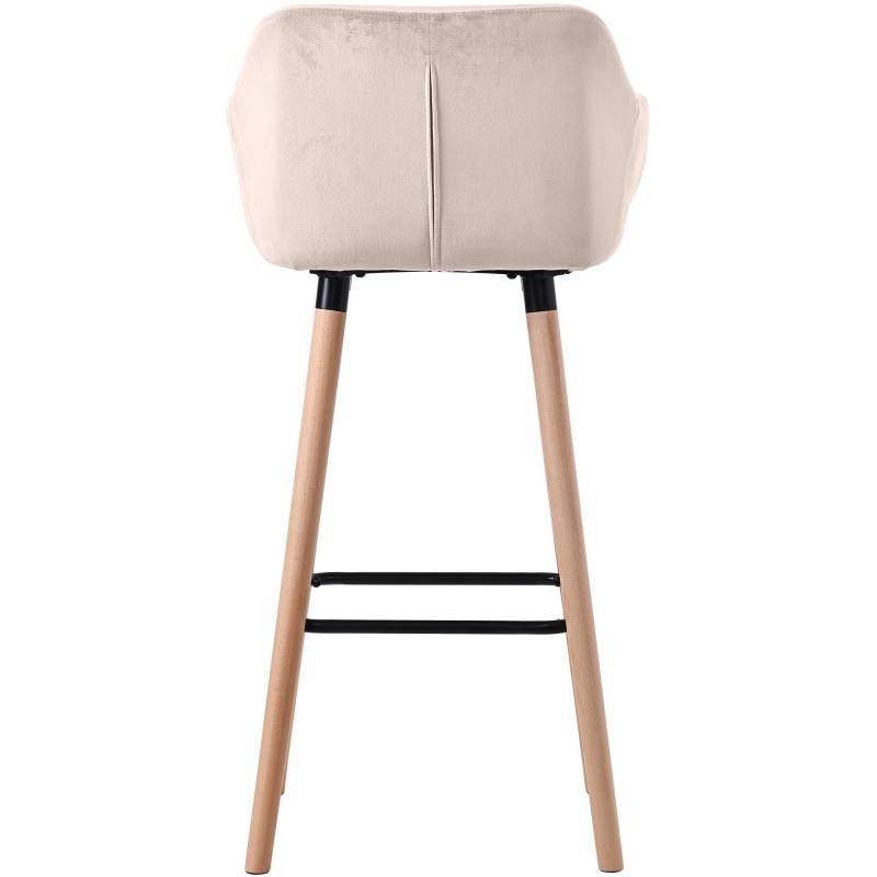 Tabouret de bar scandinave en Velours Blanc crème Bois de hêtre Naturel Norvyn - 3