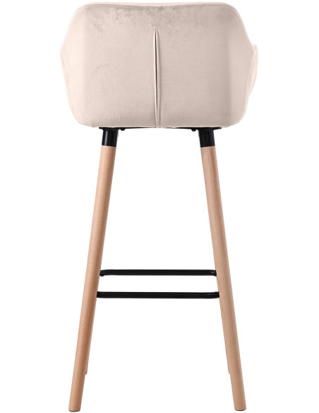 Tabouret de bar scandinave en Velours Blanc crème Bois de hêtre Naturel Norvyn - 3