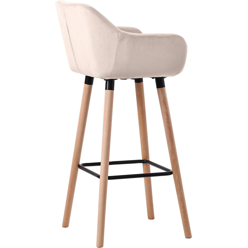 Tabouret de bar scandinave en Velours Blanc crème Bois de hêtre Naturel Norvyn - 2