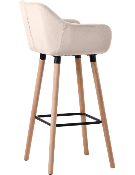 Tabouret de bar scandinave en Velours Blanc crème Bois de hêtre Naturel Norvyn - 2