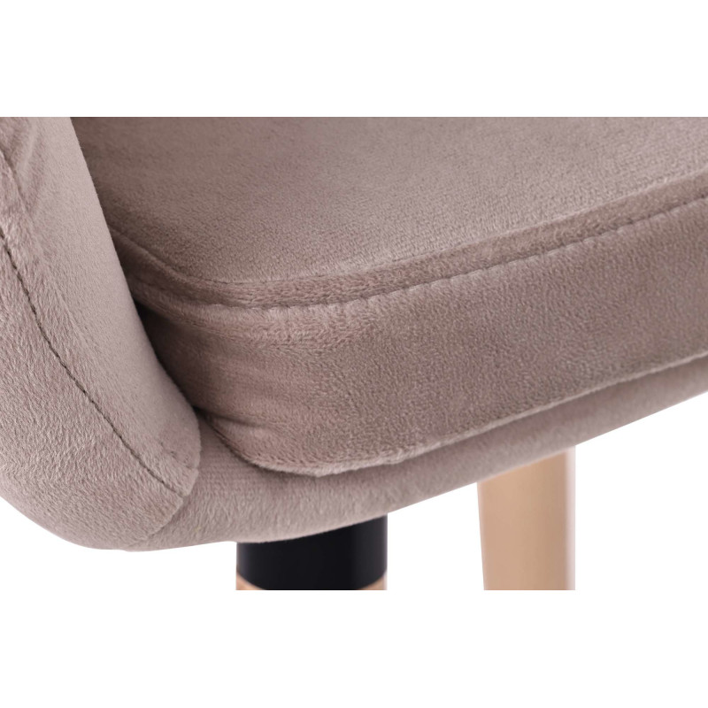 Tabouret de bar scandinave en Velours Gris clair Bois de hêtre Naturel Norvyn - 4