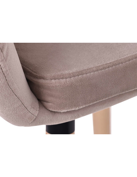 Tabouret de bar scandinave en Velours Gris clair Bois de hêtre Naturel Norvyn - 4