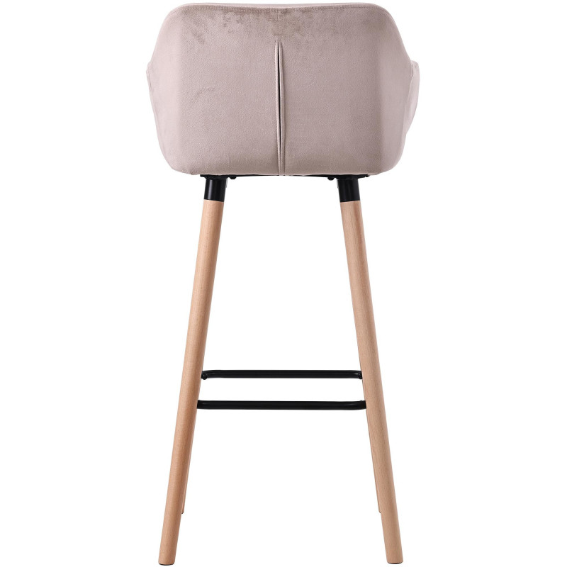 Tabouret de bar scandinave en Velours Gris clair Bois de hêtre Naturel Norvyn - 3