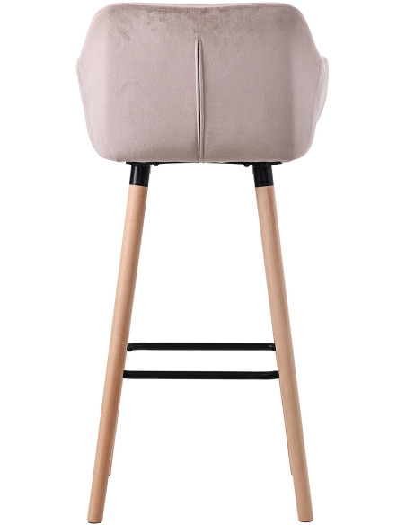 Tabouret de bar scandinave en Velours Gris clair Bois de hêtre Naturel Norvyn - 3