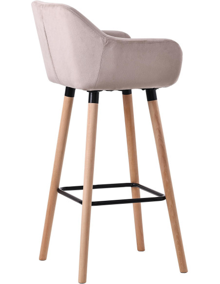 Tabouret de bar scandinave en Velours Gris clair Bois de hêtre Naturel Norvyn - 2