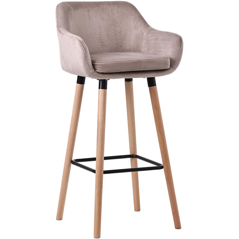 Tabouret de bar scandinave en Velours Gris clair Bois de hêtre Naturel Norvyn - 1