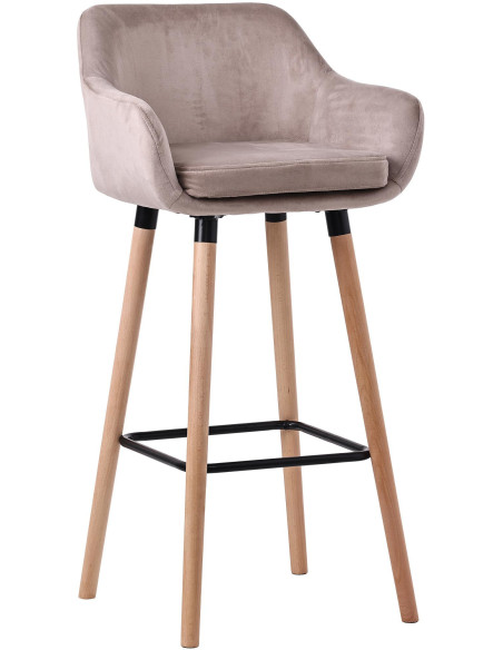 Tabouret de bar scandinave en Velours Gris clair Bois de hêtre Naturel Norvyn - 1