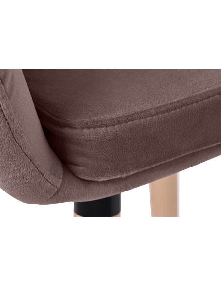 Tabouret de bar scandinave en Velours Marron café Bois de hêtre Naturel Norvyn - 2