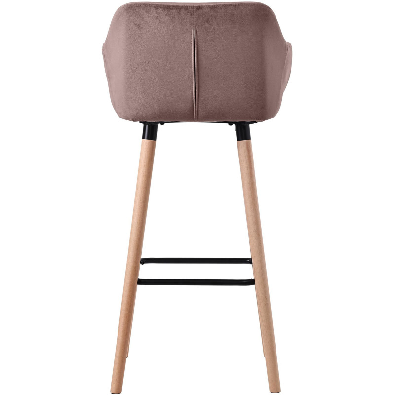 Tabouret de bar scandinave en Velours Marron café Bois de hêtre Naturel Norvyn - 3