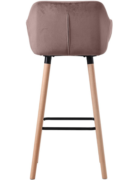 Tabouret de bar scandinave en Velours Marron café Bois de hêtre Naturel Norvyn - 3