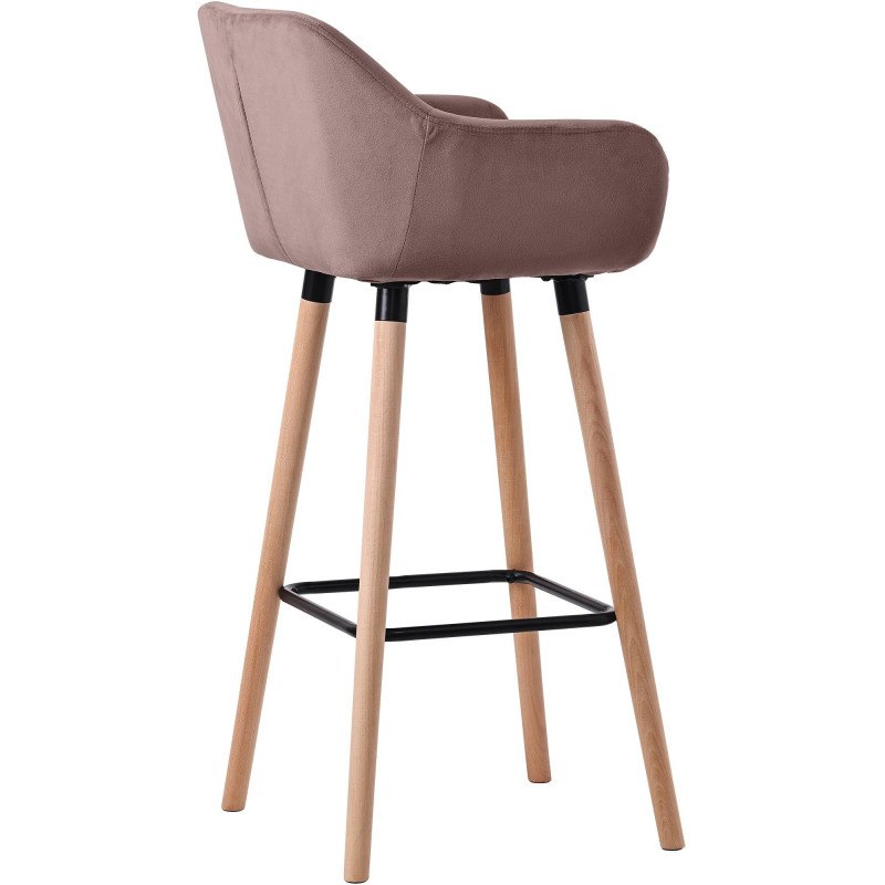 Tabouret de bar scandinave en Velours Marron café Bois de hêtre Naturel Norvyn - 4