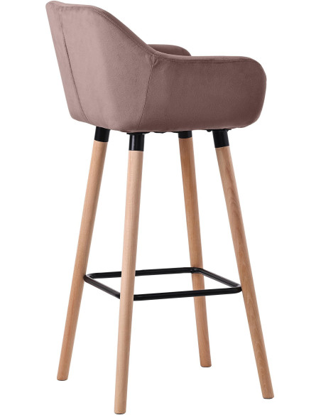 Tabouret de bar scandinave en Velours Marron café Bois de hêtre Naturel Norvyn - 4