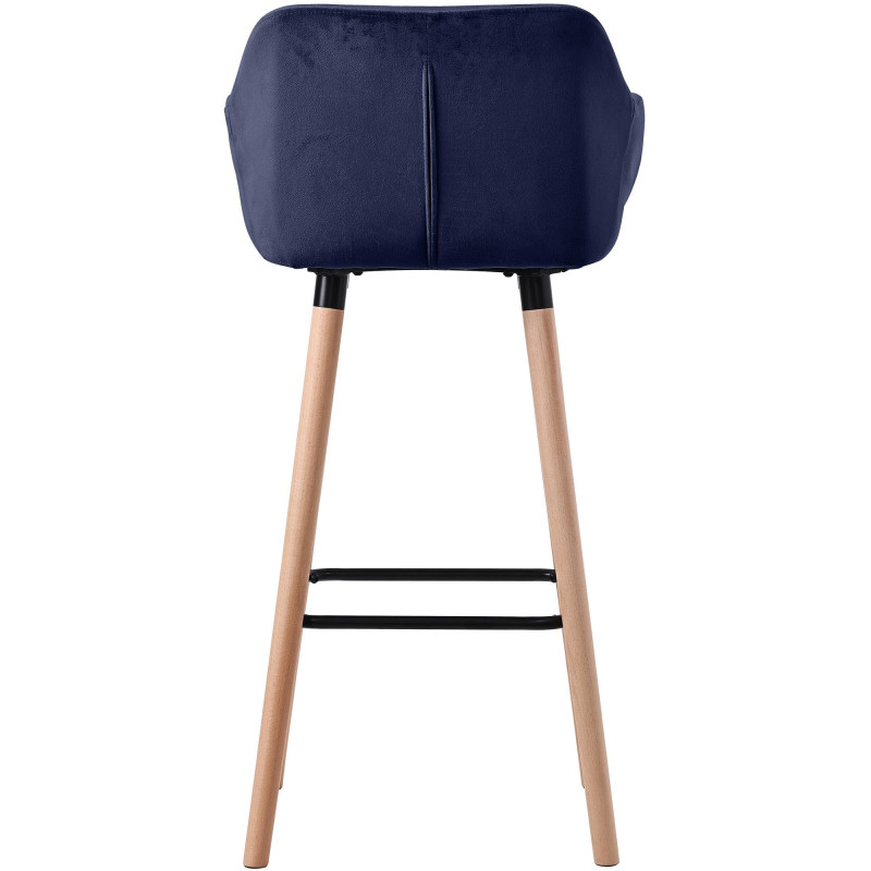 Tabouret de bar scandinave en Velours Bleu foncé Bois de hêtre Naturel Norvyn - 3