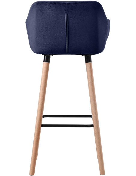 Tabouret de bar scandinave en Velours Bleu foncé Bois de hêtre Naturel Norvyn - 3