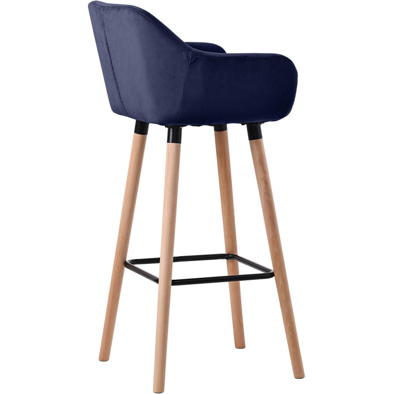 Tabouret de bar scandinave en Velours Bleu foncé Bois de hêtre Naturel Norvyn - 2