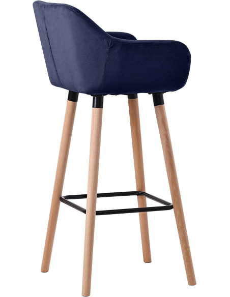 Tabouret de bar scandinave en Velours Bleu foncé Bois de hêtre Naturel Norvyn - 2