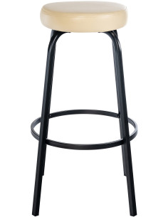 Tabouret de bar rond en Polyuréthane Blanc crème Métal Noir Cyanor - 1
