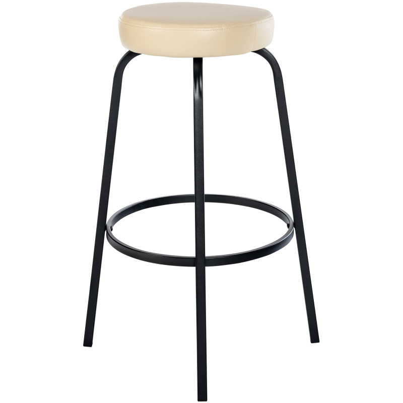 Tabouret de bar rond en Polyuréthane Blanc crème Métal Noir Cyanor - 2