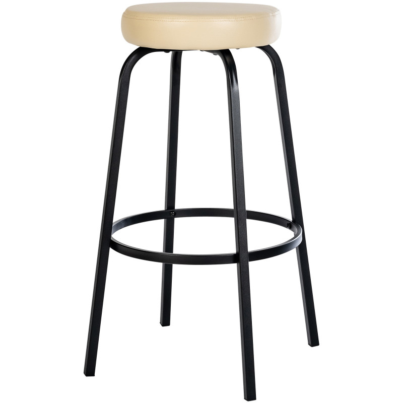 Tabouret de bar rond en Polyuréthane Blanc crème Métal Noir Cyanor - 3
