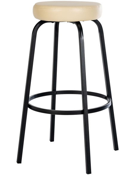 Tabouret de bar rond en Polyuréthane Blanc crème Métal Noir Cyanor - 3