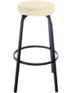 Tabouret de bar rond en Velours Blanc crème Métal Noir Cyanor - 1