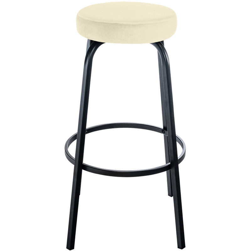 Tabouret de bar rond en Velours Blanc crème Métal Noir Cyanor - 1